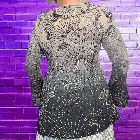 VTG Y2K Sunny Leigh Black & White Long Sleeve Button up Blouse XL Fairy Goth - Picture 4 of 9